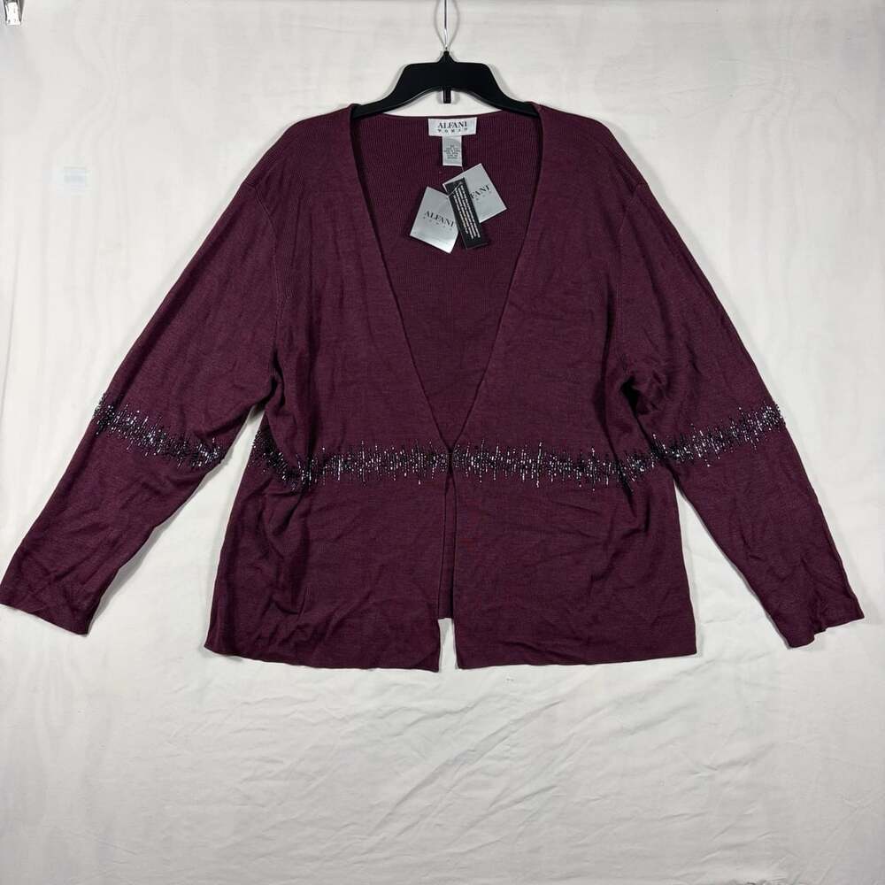 Alfani Cardigan Sweater Size 3X Plum Silk Beaded Open Front